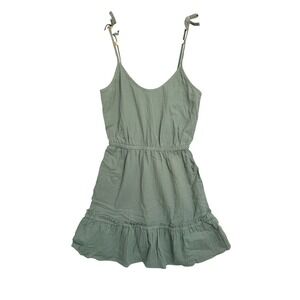 UpWest Organic Cotton Gauze Tie Shoulder Mini‎ Dress Sage Green Tiered Ruffle XS